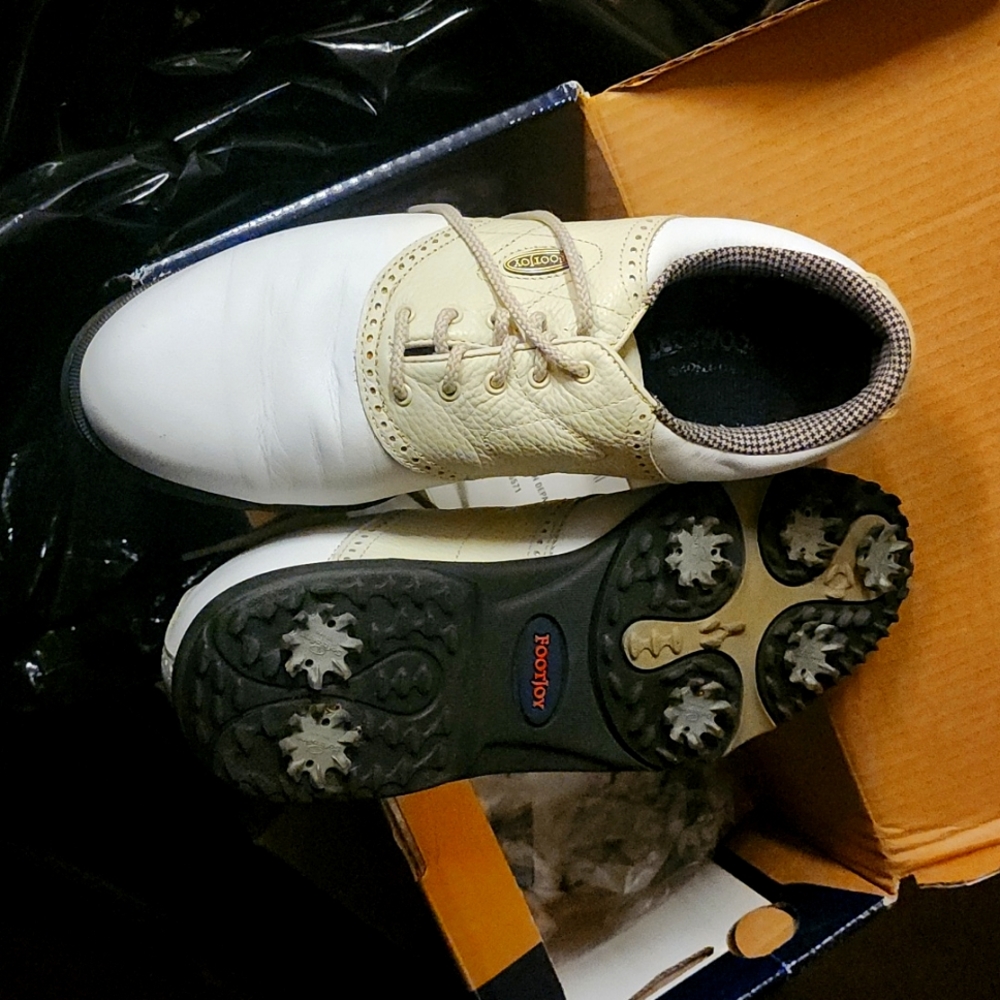 FootJoy Golf Shoes, white and beige, size 8.5